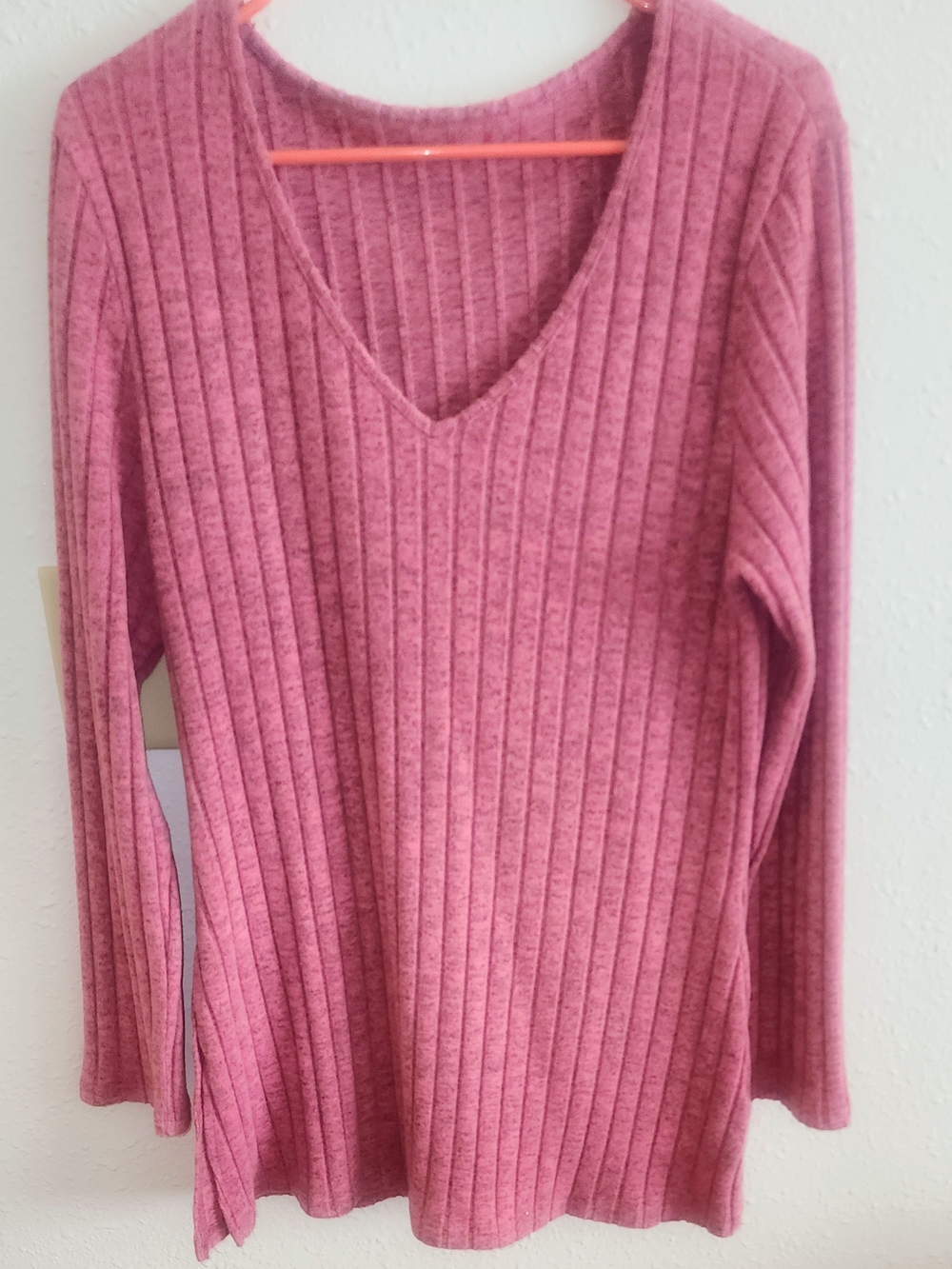 SHEIN Ribbed V-Neck Long Sleeve Sweater in Dusty Rose